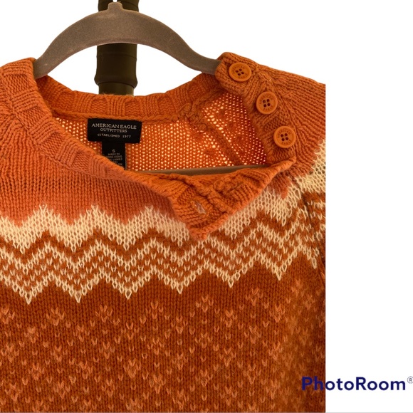 RARE 2000s AEO FAIR ISLE LAMBSWOOL KNIT SWEATER RARE ORANGE OMBRÉ ⭐️⭐️⭐️⭐️⭐️ - Picture 4 of 9